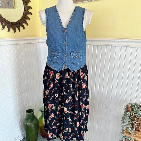 Speed Control true Vintage 90s Denim vest attached skirt dress 11/12 - Picture 1 of 9
